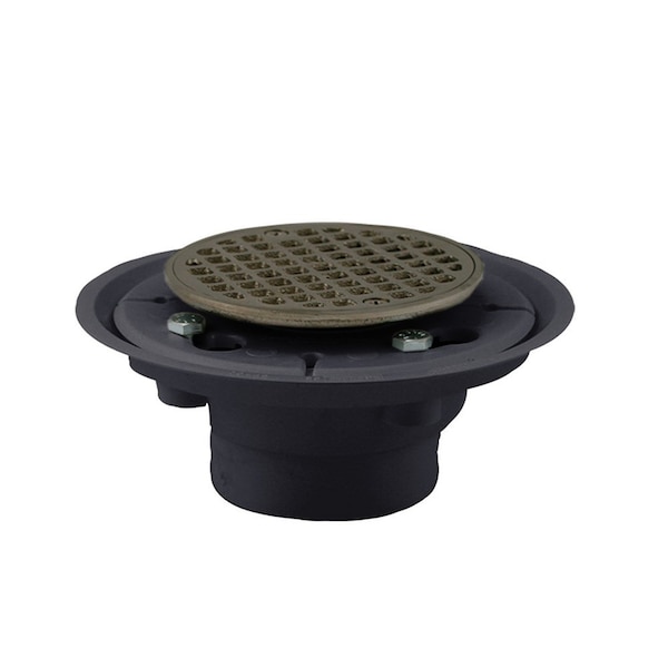 2in. x 3in. PVC Shower Drain with 2in. PVC Spud and 4in. Round Brushed Nickel Strainer